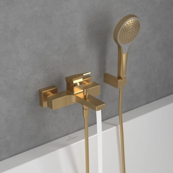 Villeroy & Boch Architectura Wall Mounted Square Bath Shower Mixer Tap - Brushed Gold
