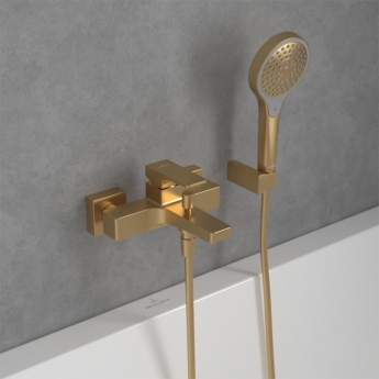 Villeroy & Boch Architectura Wall Mounted Square Bath Shower Mixer Tap - Brushed Gold