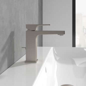 Villeroy & Boch Architectura Square Basin Mixer Tap with Pop-Up Waste - Brushed Nickel Matt