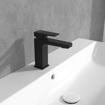 Villeroy & Boch Architectura Square Basin Mixer Tap with Pop Up Slotted Waste - Matt Black