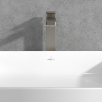 Villeroy & Boch Architectura Square Tall Basin Mixer Tap with Push Button Slotted Waste - Brushed Nickel Matt