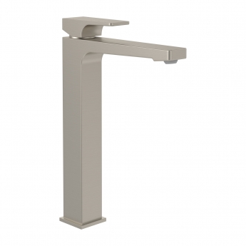 Villeroy & Boch Architectura Square Tall Basin Mixer Tap with Push Button Slotted Waste - Brushed Nickel Matt