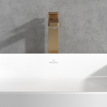 Villeroy & Boch Architectura Square Tall Basin Mixer Tap with Push Button Slotted Waste - Brushed Gold