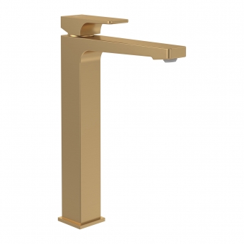 Villeroy & Boch Architectura Square Tall Basin Mixer Tap with Push Button Slotted Waste - Brushed Gold