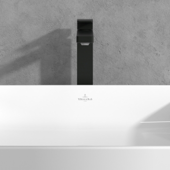 Villeroy & Boch Architectura Square Tall Basin Mixer Tap with Push Button Slotted Waste - Matt Black