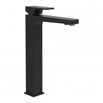 Villeroy & Boch Architectura Square Tall Basin Mixer Tap with Push Button Slotted Waste - Matt Black