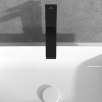 Villeroy & Boch Architectura Square Tall Basin Mixer Tap with Push Button Slotted Waste - Matt Black