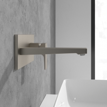 Villeroy & Boch Architectura Wall Mounted Basin Mixer Tap with Back Plate and Slotted Waste - Brushed Nickel Matt