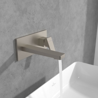 Villeroy & Boch Architectura Wall Mounted Basin Mixer Tap with Back Plate and Slotted Waste - Brushed Nickel Matt
