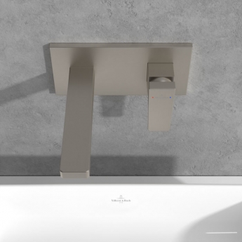 Villeroy & Boch Architectura Wall Mounted Basin Mixer Tap with Back Plate and Slotted Waste - Brushed Nickel Matt