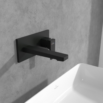 Villeroy & Boch Architectura Wall Mounted Basin Mixer Tap with Back Plate and Slotted Waste - Matt Black