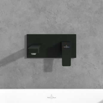 Villeroy & Boch Architectura Wall Mounted Basin Mixer Tap with Back Plate and Slotted Waste - Matt Black