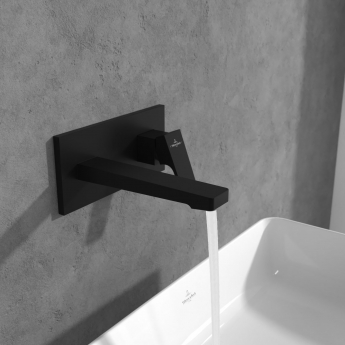 Villeroy & Boch Architectura Wall Mounted Basin Mixer Tap with Back Plate and Slotted Waste - Matt Black