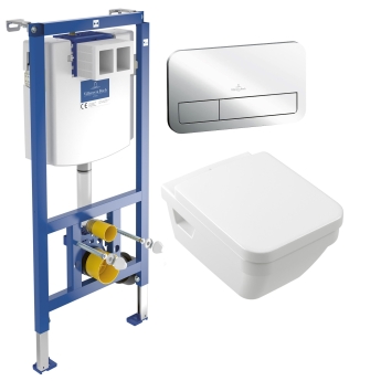 Villeroy & Boch Architectura Square Wall Hung Toilet Bundle with ViConnect Frame and Chrome Flush Plate | Product Image