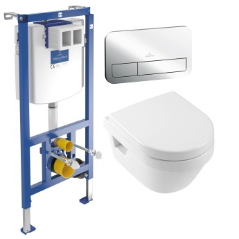 Villeroy & Boch Architectura Compact Wall Hung Toilet Bundle with ViConnect Frame and Chrome Flush Plate | Product Image