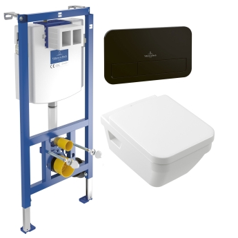 Villeroy & Boch Architectura Square Wall Hung Toilet Bundle with ViConnect Frame and Matt Black Flush Plate | Product Image