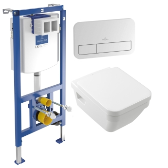 Villeroy & Boch Architectura Square Wall Hung Toilet Bundle with ViConnect Frame and White Flush Plate | Product Image