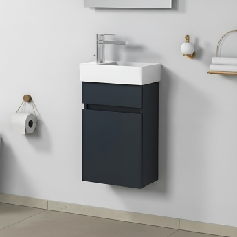 Villeroy & Boch Arto Wall Hung 1-Door Vanity Unit with Basin LH 360mm Wide - Satin Grey | Product Image