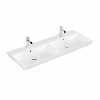 Villeroy & Boch Avento Double Basin and Semi Pedestal 1200mm Wide - 1 Tap Hole | Product Image