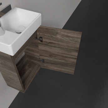 Villeroy & Boch Avento Wall Hung Vanity Unit LH with Basin 360mm Wide - Stone Oak with Chrome Handle | Product Image