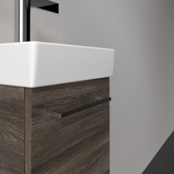 Villeroy & Boch Avento Wall Hung Vanity Unit LH with Basin 360mm Wide - Stone Oak with Chrome Handle | Product Image