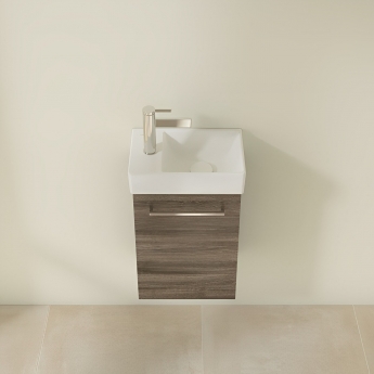 Villeroy & Boch Avento Wall Hung Vanity Unit LH with Basin 360mm Wide - Stone Oak with Chrome Handle | Product Image