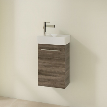 Villeroy & Boch Avento Wall Hung Vanity Unit LH with Basin 360mm Wide - Stone Oak with Chrome Handle | Product Image