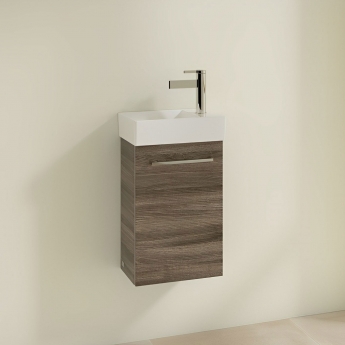 Villeroy & Boch Avento Wall Hung Vanity Unit RH with Basin 360mm Wide - Stone Oak with Chrome Handle | Product Image