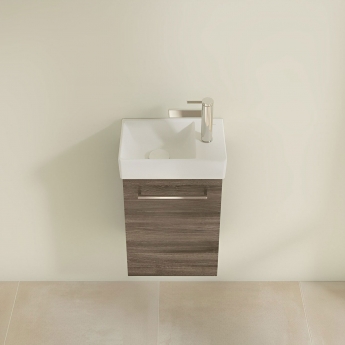 Villeroy & Boch Avento Wall Hung Vanity Unit RH with Basin 360mm Wide - Stone Oak with Chrome Handle | Product Image