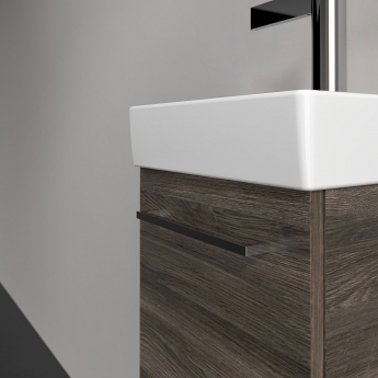 Villeroy & Boch Avento Wall Hung Vanity Unit RH with Basin 360mm Wide - Stone Oak with Chrome Handle | Product Image