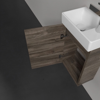 Villeroy & Boch Avento Wall Hung Vanity Unit RH with Basin 360mm Wide - Stone Oak with Chrome Handle | Product Image