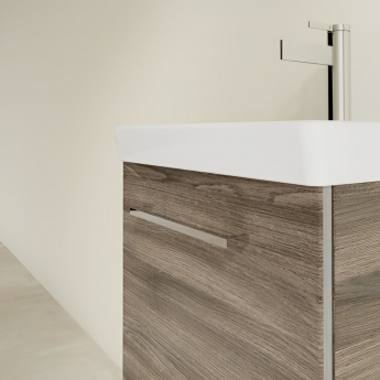 Villeroy & Boch Avento Wall Hung Vanity Unit RH with Basin 450mm Wide - Stone Oak with Chrome Handle | Product Image