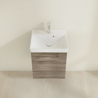 Villeroy & Boch Avento Wall Hung Vanity Unit RH with Basin 450mm Wide - Stone Oak with Chrome Handle | Product Image
