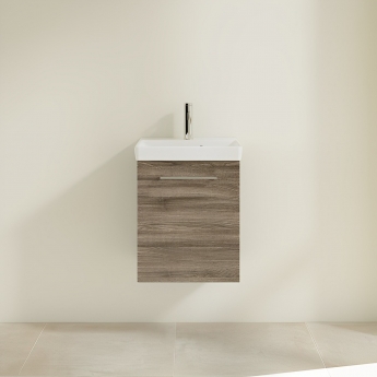 Villeroy & Boch Avento Wall Hung Vanity Unit RH with Basin 450mm Wide - Stone Oak with Chrome Handle | Product Image