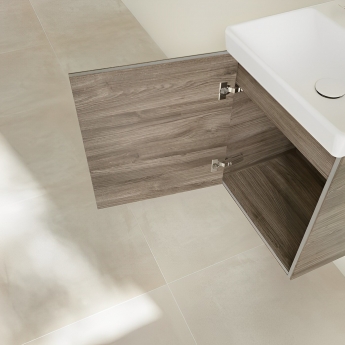 Villeroy & Boch Avento Wall Hung Vanity Unit RH with Basin 450mm Wide - Stone Oak with Chrome Handle | Product Image