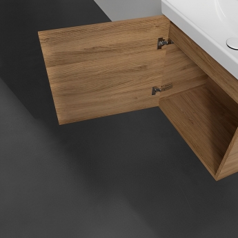 Villeroy & Boch Avento Wall Hung Vanity Unit RH with Basin 550mm Wide - Oak Kansas with Chrome Handle | Product Image