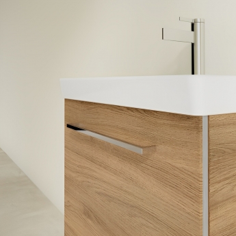 Villeroy & Boch Avento Wall Hung Vanity Unit RH with Basin 550mm Wide - Oak Kansas with Chrome Handle | Product Image