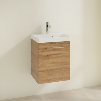 Villeroy & Boch Avento Wall Hung Vanity Unit RH with Basin 550mm Wide - Oak Kansas with Chrome Handle | Product Image