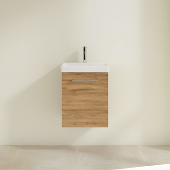 Villeroy & Boch Avento Wall Hung Vanity Unit RH with Basin 550mm Wide - Oak Kansas with Chrome Handle | Product Image