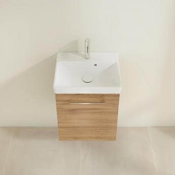 Villeroy & Boch Avento Wall Hung Vanity Unit RH with Basin 550mm Wide - Oak Kansas with Chrome Handle | Product Image