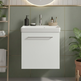 Villeroy & Boch Avento Wall Hung Vanity Unit LH with Basin 550mm Wide - Brilliant White with Chrome Handle | Product Image