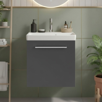 Villeroy & Boch Avento Wall Hung Vanity Unit LH with Basin 550mm Wide - Graphite with Chrome Handle | Product Image