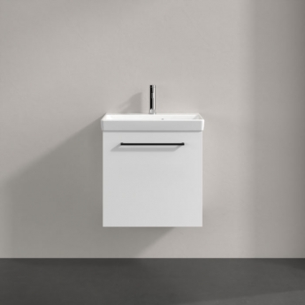 Villeroy & Boch Avento Wall Hung Vanity Unit LH with Basin 550mm Wide - Brilliant White with Black Handle | Product Image
