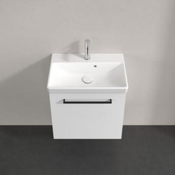 Villeroy & Boch Avento Wall Hung Vanity Unit LH with Basin 550mm Wide - Brilliant White with Black Handle | Product Image