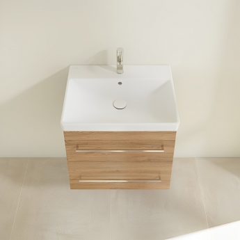 Villeroy & Boch Avento 2-Drawer Vanity Unit with Basin 600mm Wide - Oak Kansas with Chrome Handles