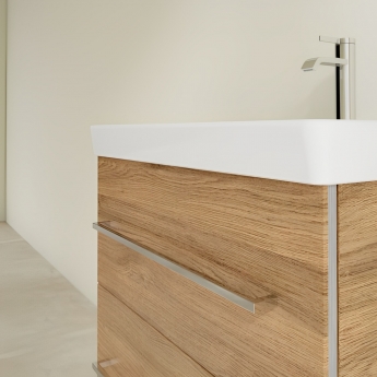Villeroy & Boch Avento 2-Drawer Vanity Unit with Basin 600mm Wide - Oak Kansas with Chrome Handles