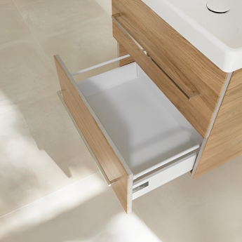 Villeroy & Boch Avento 2-Drawer Vanity Unit with Basin 600mm Wide - Oak Kansas with Chrome Handles