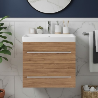Villeroy & Boch Avento 2-Drawer Vanity Unit with Basin 600mm Wide - Oak Kansas with Chrome Handles | Product Image