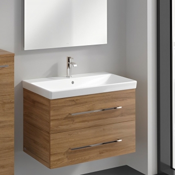 Villeroy & Boch Avento 2-Drawer Vanity Unit with Basin 600mm Wide - Oak Kansas with Chrome Handles