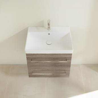 Villeroy & Boch Avento 2-Drawer Vanity Unit with Basin 600mm Wide - Stone Oak with Chrome Handles | Product Image